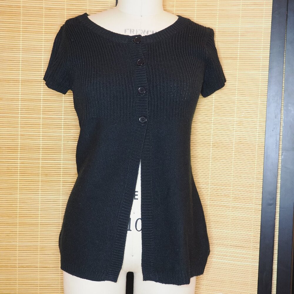 Red Paint, Juniors Black Sweater, Bust only button up,  Size L, New